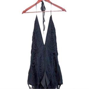 Black Halter Fringe Romper